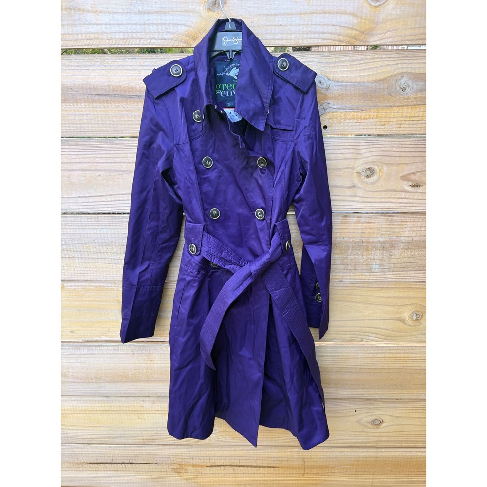 Green With Envy Purple Double Breasted Belted Trench Coat Womens Medium Lined